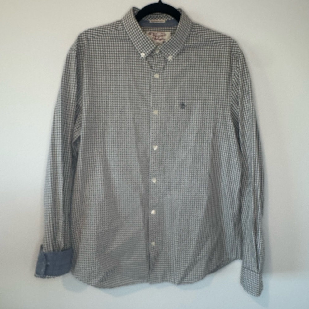 Original Penguin Heritage Slim Fit Button Down Shirt Mens Large Gray Gingham